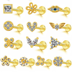 GEBE Stainless Steel Multi-Style Diamond-Inlaid Colorful Heart, Butterfly, and Skull Lip & Ear Bone Studs – Trendy European & American-Style Piercing Jewelry