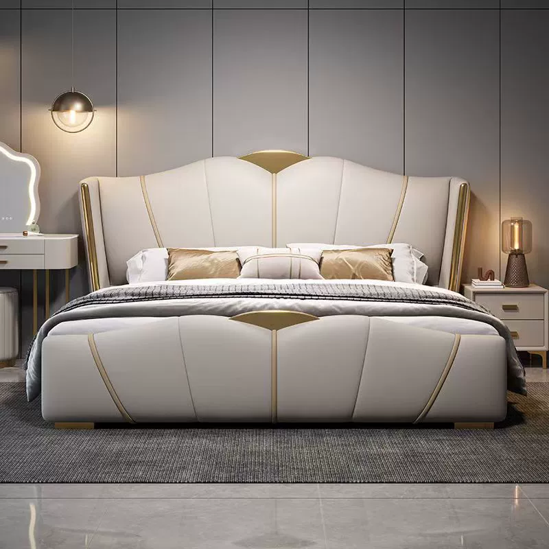 Легкая роскошная современная кровать из натуральной кожи 1.8m простая двуспальная кровать 2m x2,2 в главной спальне большая кровать итальянская минималистичная свадебная кровать для хранения вещей