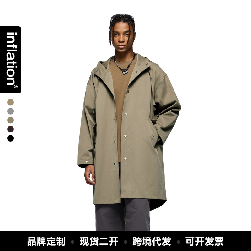 Jie Zhan Men's Clothing | Stretchy Workwear Fishtail Parka Long Coat 2026 Men's Spring and Autumn Hooded Trench Coat