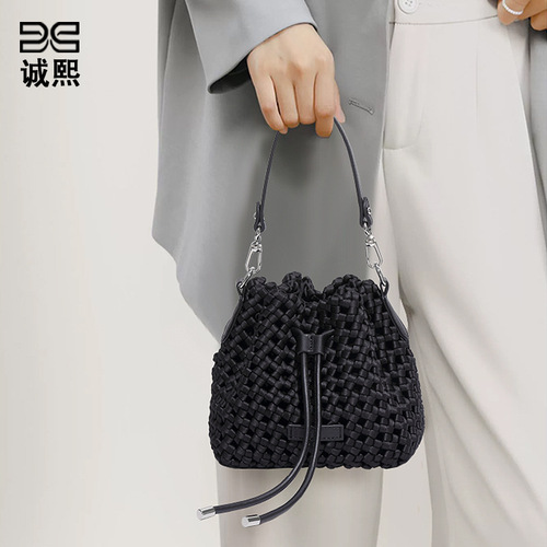 High-end New Style Handbag Windmill Knot Water Bucket Bag Hand-woven Bag Unique Design Lightweight Single Shoulder Crossbody Bag