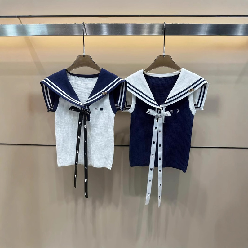 2025 New Summer Nn Letter Navy Style Webbing Sleeveless Pullover Vest Loose and Versatile Women's Knitted Top