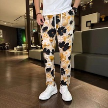 2024夏季新款男士棉麻字母百搭休闲裤简约小脚裤轻薄透气薄款长裤