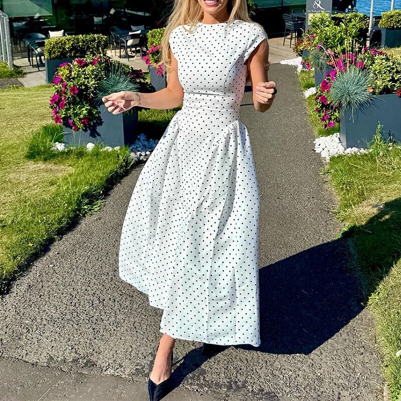 2026 New Summer Women's Clothing, Cross-Border European and American Style Dress, French Polka Dot Waist-Cinching Slimming Long Dress