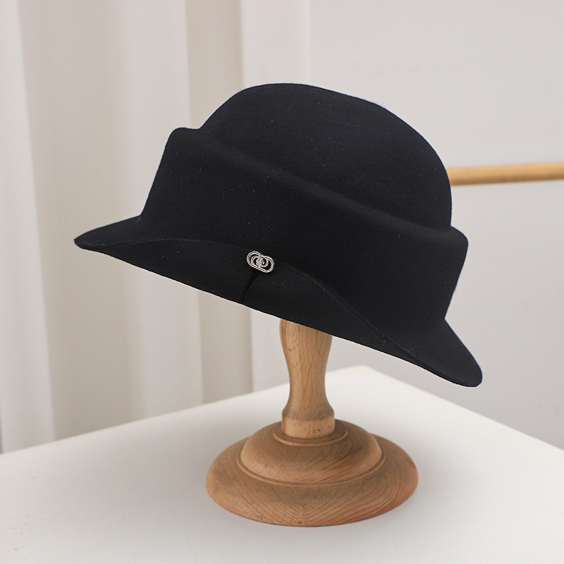 Wool Felt Stereotype Hat Women's Autumn and Winter Artistic Elegant Light Luxury Style Dame Travel Solid Color Simple Basin Hat