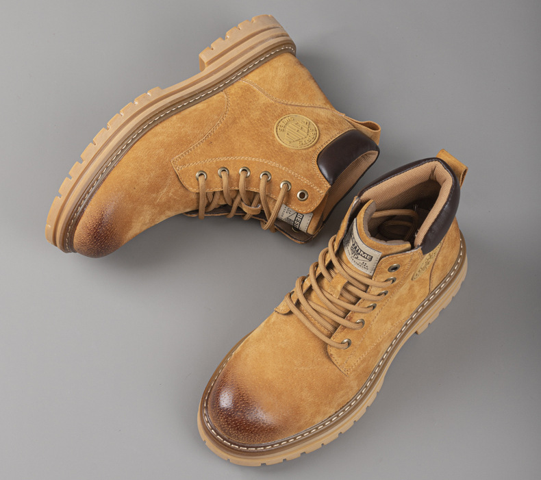 Martin Work Boots For Men And Women Leather High Top Yellow Shoes_voghion.com