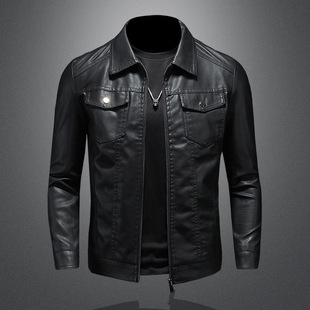 Men's Leather Jacket 2024 New Spring Autumn and Winter Korean Style Slim-fit Fashionable fleece-lined Thickened Motorcycle Jacket Men's Leather Jacket