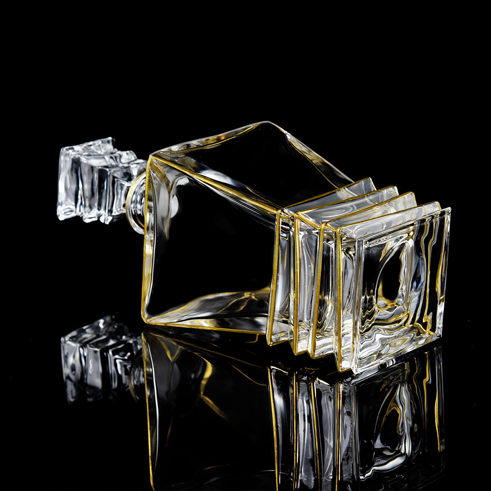 北欧描金威士忌醒酒器套装 轻奢古典玻璃酒具套装 酒樽套装7件套