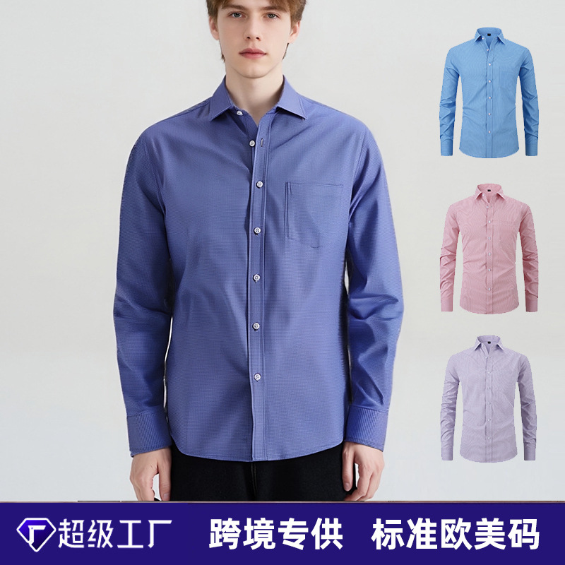 Camisa informal con estampado de cuadros finos para hombre, camisa ligera de manga larga estilo Hong Kong, popular de Amazon, otoño