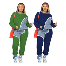 JH322欧美跨境女装亚马逊时尚休闲连帽卫衣束脚款两件套套装现货