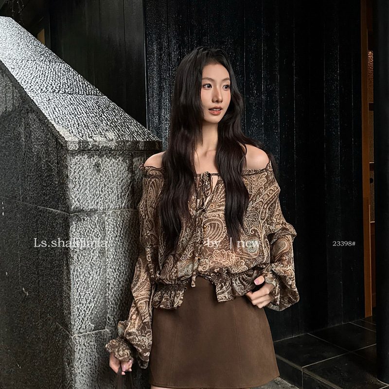 LS Vintage Fashionable Printed Casual Shirt Guangzhou Thirteen Lines 2026 Early Autumn New Women's Top 23398 #