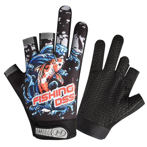 Foreign trade gloves for men and women with exposed three-finger non-slip outdoor sports cycling elastic printed spring and summer thin sun protection fishing gloves