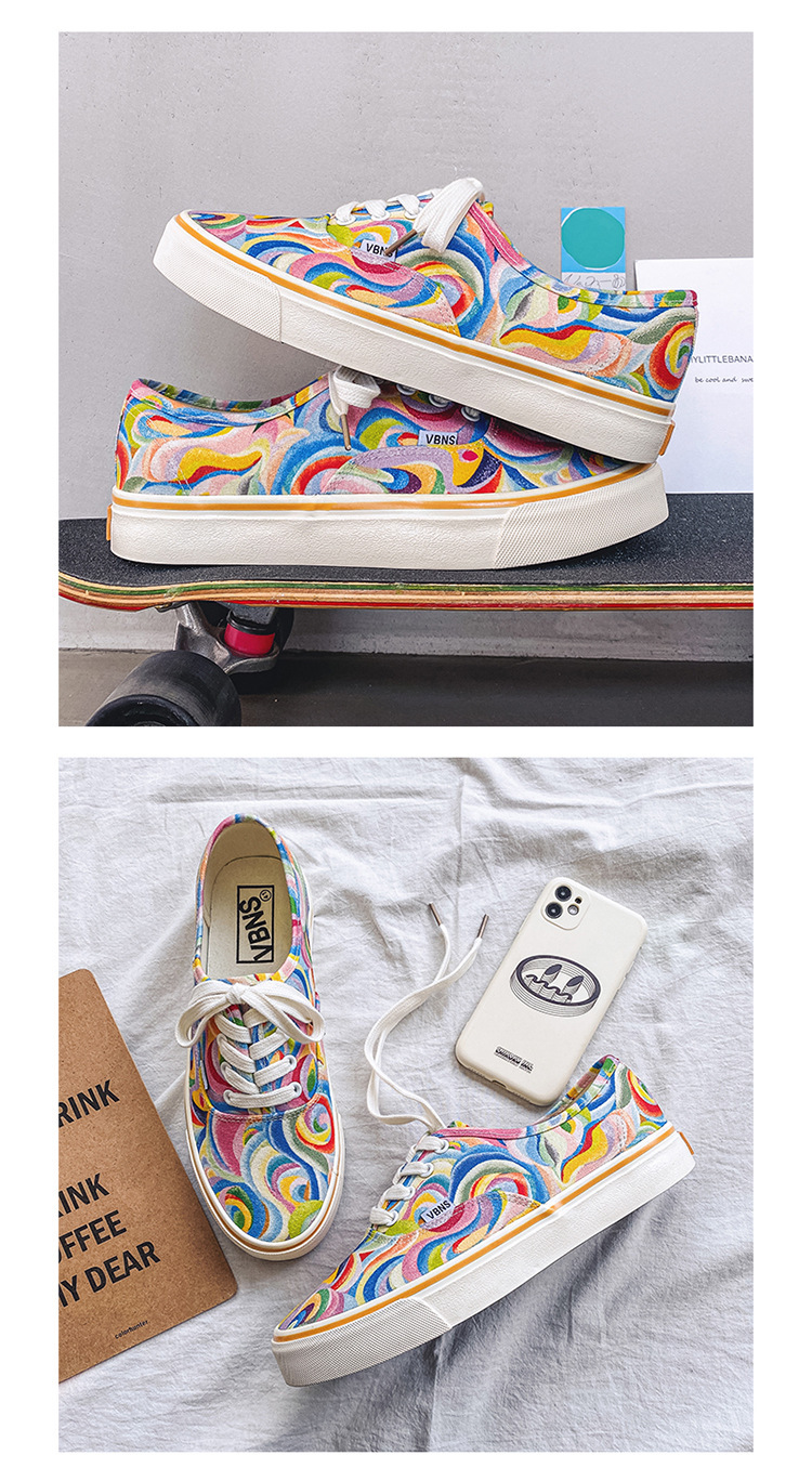 Chaussures en toile pour couples bas style collège arc-en-ciel_voghion.com