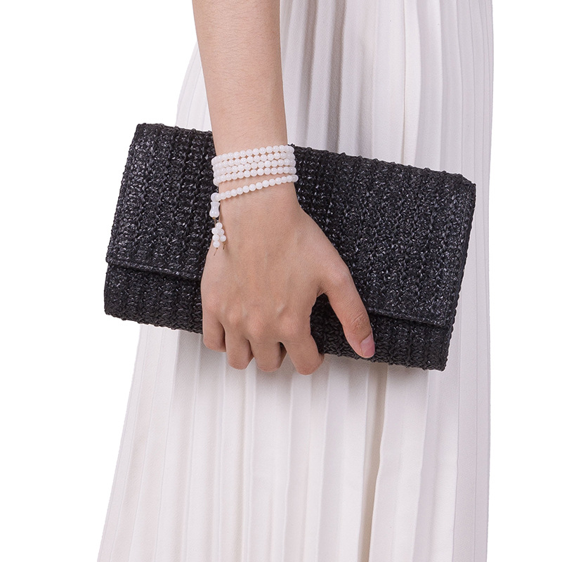 Top Handle Strap Type Women's Straw Solid Color Elegant Streetwear Square Flip Cover Clutch Bag
