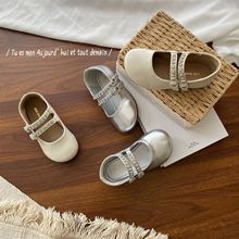 女童公主鞋2025秋季新款 玛丽珍皮鞋女宝水钻韩版鞋子 双带魔术贴