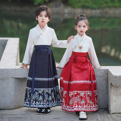 Little Girl's Maian Skirt 2024 New Collection Children's Hanfu Chinese Style Ancient Costume for Boys New Year Outfit Spring and Autumn Season Tang Suit