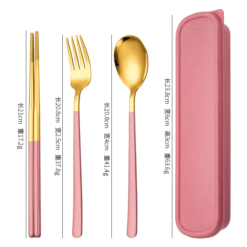 핑크 골드 스푼 포크 젓가락 3 종 세트