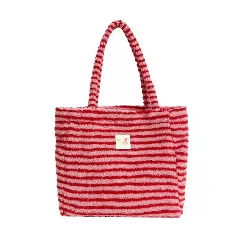 Bolsa portátil de lana de cordero bajo la axila nueva bolsa de invierno a rayas bolsas de peluche suaves de la universidad de gran capacidad bolsas para mujeres