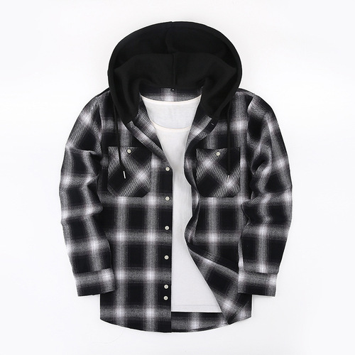 2025 Spring Loose Casual Flannel Long Sleeve Hooded Plaid Shirt for Men - High-end Style