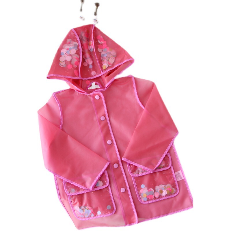 Foreign Trade Kidsren's Raincoat for Men and Women Colorful Sequin Pink Waterproof Jacket Tpu Kidsren's Clothing Edged Colorful Sequin Raincoat