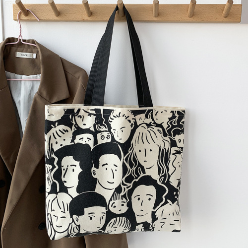 new European style ins lazy style large capacity Korean canvas bag women's single shoulder student literary simple shopping bag