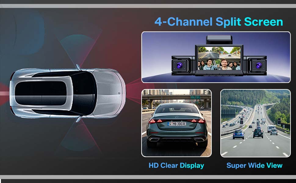 4G Remote Monitoring Quad-Camera 3inch Dash Cam with ADAS Blind Spot Warning and Fatigue Driving Sentry Mode