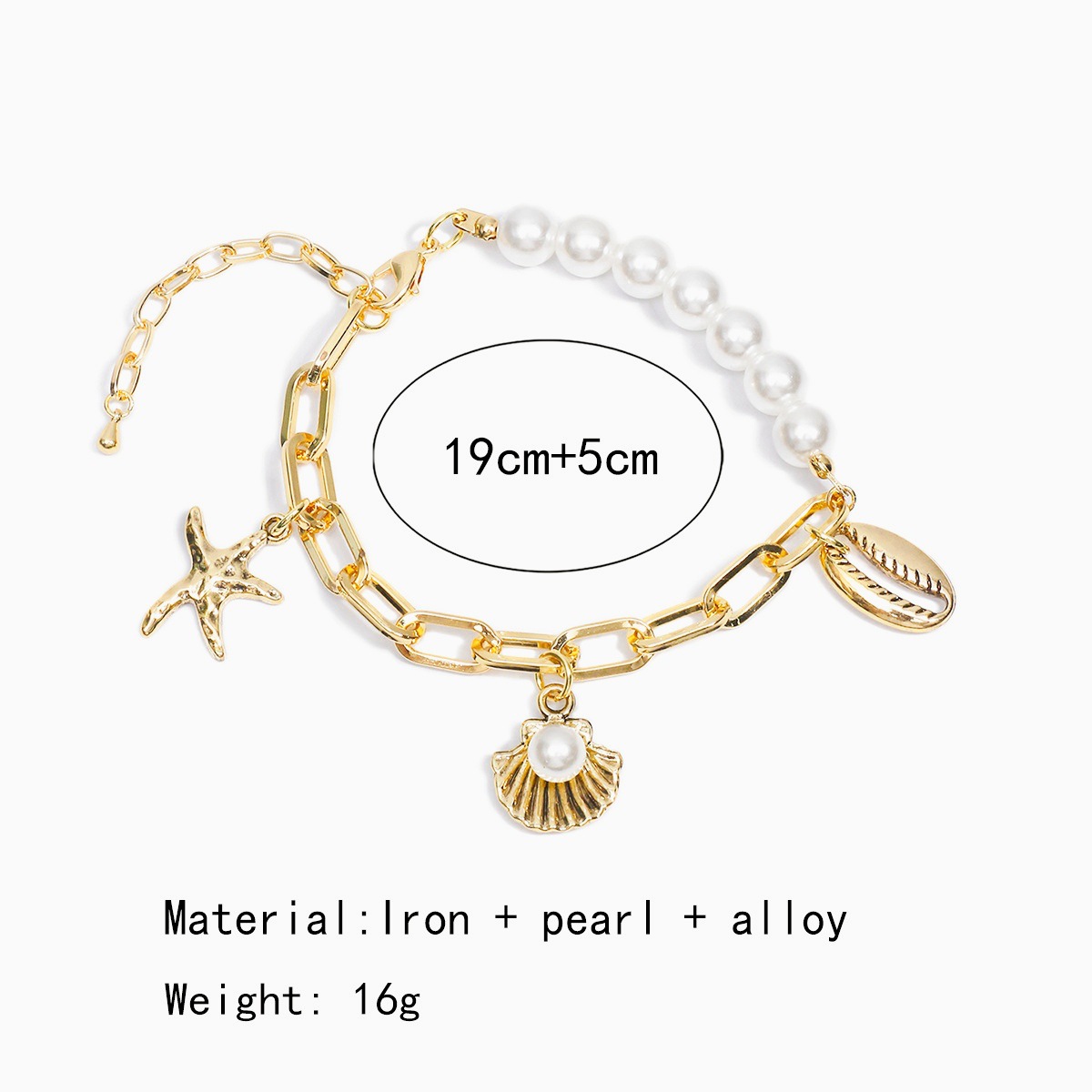 Bracelet Charms Ocean Style Shell Starfish Pearl Chain Gold_voghion.com