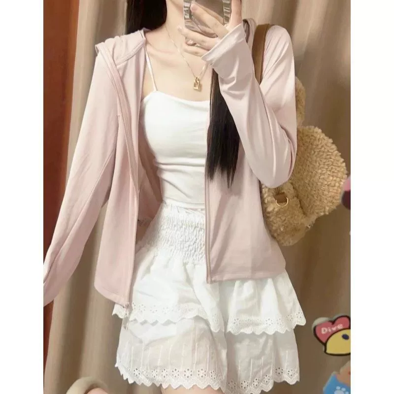 2025 новая солнцезащитная одежда, дышащая одежда из ледяного шелка розового цвета, женская верхняя одежда, летняя тонкая одежда с защитой от ультрафиолета upf50 +