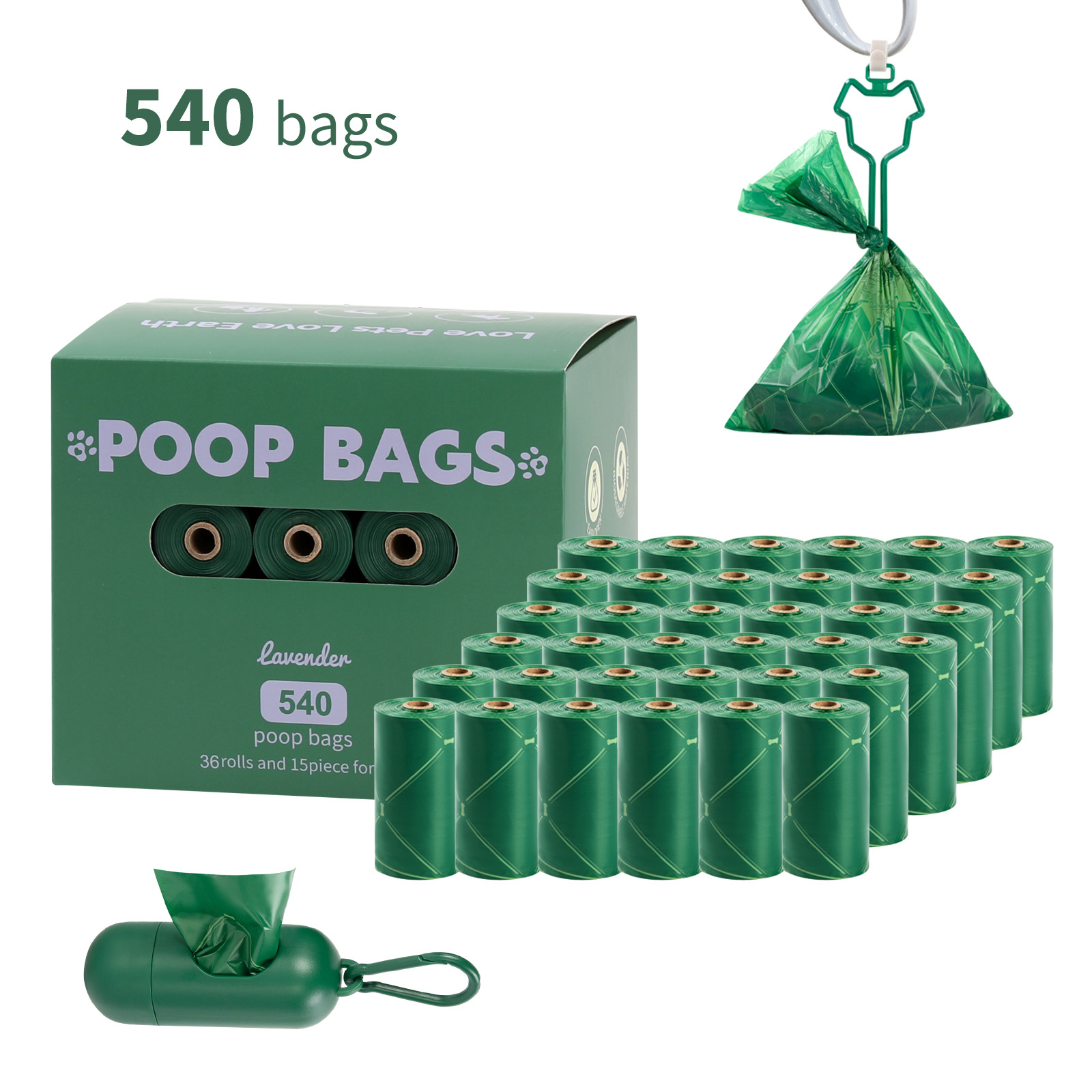 Nuevo medio ambiente biodegradable bolsa de basura de mascotas bolsa de basura distribuidor de bolsa de heces OPP caja de cabeza de fijación empaquetada bolsa de heces