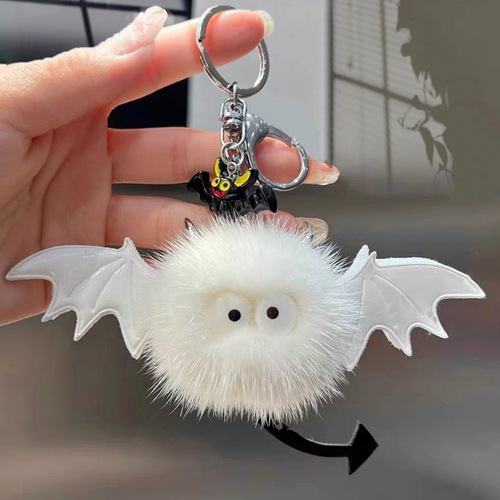 Cute real mink fur little devil bag pendant small briquette plush pendant fur ball elf car key chain pendant