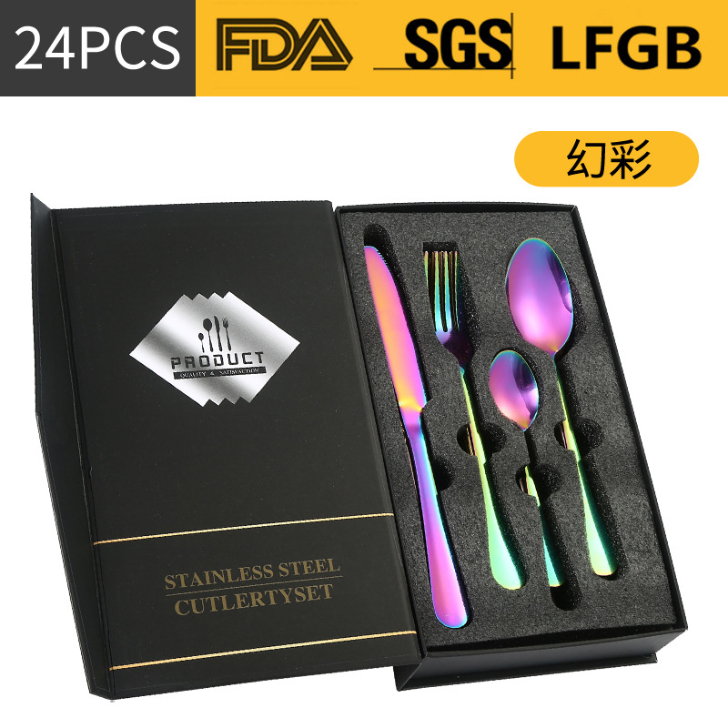 Amazon vajilla de acero inoxidable 16/20/24 paquete 1010 cuatro piezas principales algodón perla caja regalo cuchillo, tenedor y cuchara traje