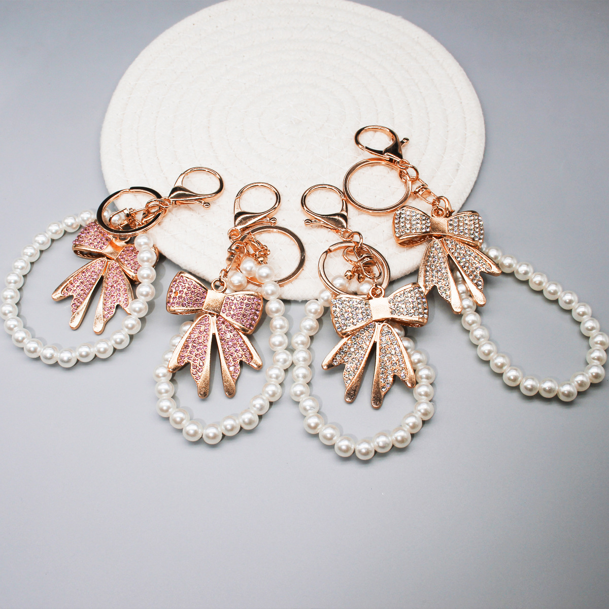 Unique Instagram-Style Rhinestone Bow Phone Lanyard Heart Buckle Earphone Case Decoration Pendant Accessory Keychain Ornament