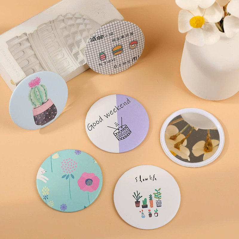 (Cross-border trading), double-sided small cartoon handheld storage system with bow with light, folding mirror