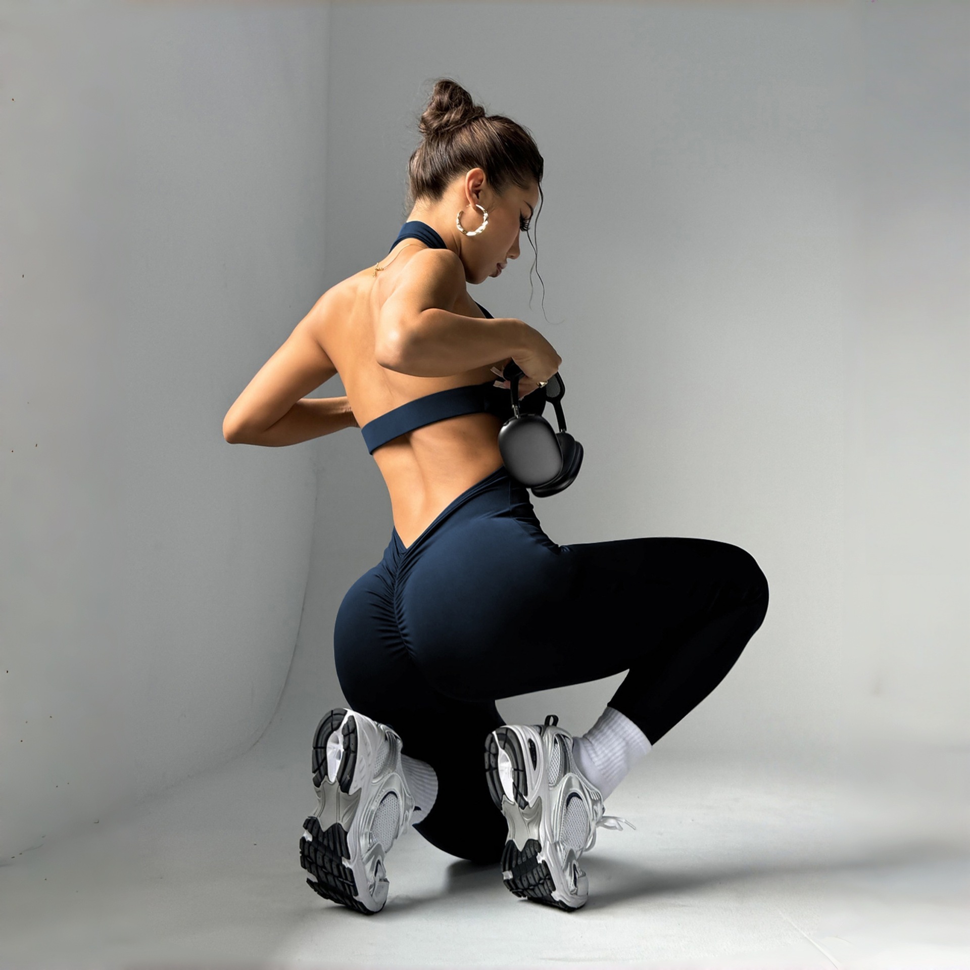 Explosiones transfronterizas que se pueden usar en un monje de mujer de color sólido sexy de espalda deportiva rápida de secado para elevar las caderas y acondicionamiento físico monje de yoga