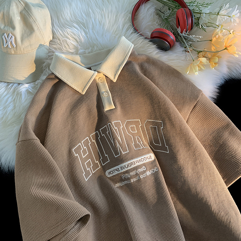 Camiseta de Polo de manga corta de estilo americano de los hombres de verano delgada marca de moda suelta más el tamaño superior ropa ins moda todo partido camiseta de media manga