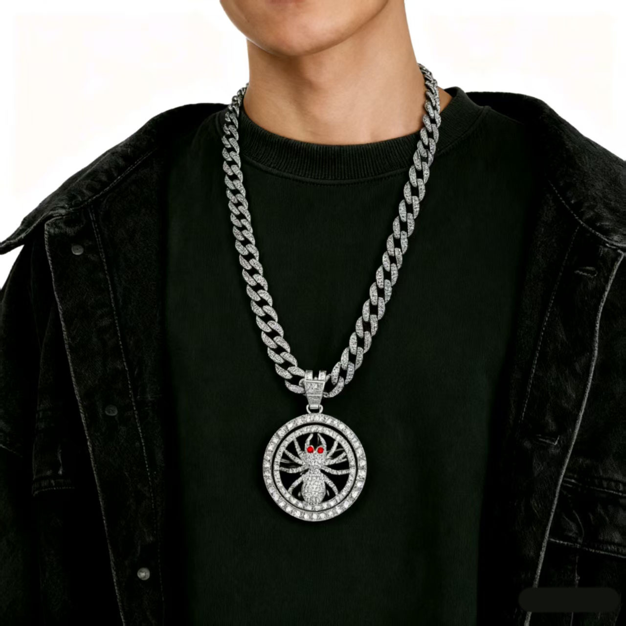 Nuevo collar transfronterizo rotativo colgante de araña personalidad colgante de animales accesorios de collar de hombre Hip Hop cadena cubana
