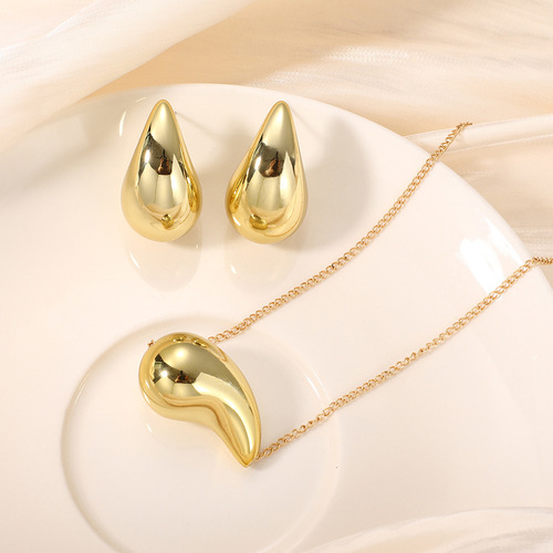 Women's Drop Pendant Earrings and Necklace Set 2-Piece Simple Hollow Pendant Necklace, Bestselling in Europe and America