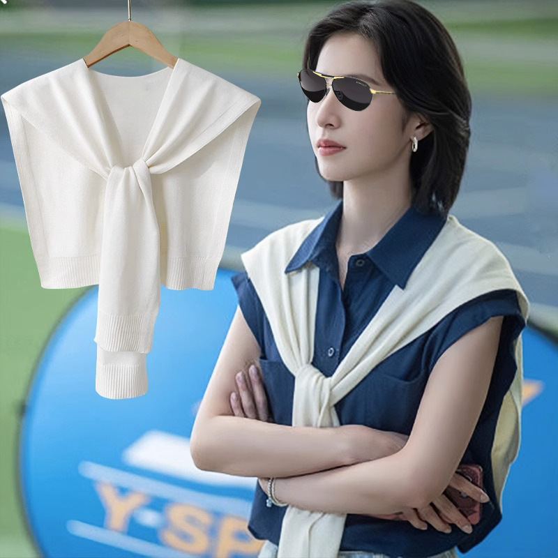 New spring/summer women's Korean style chic knitted shawl, versatile wool scarf neck warmer vest, perfect for layering under shirts.