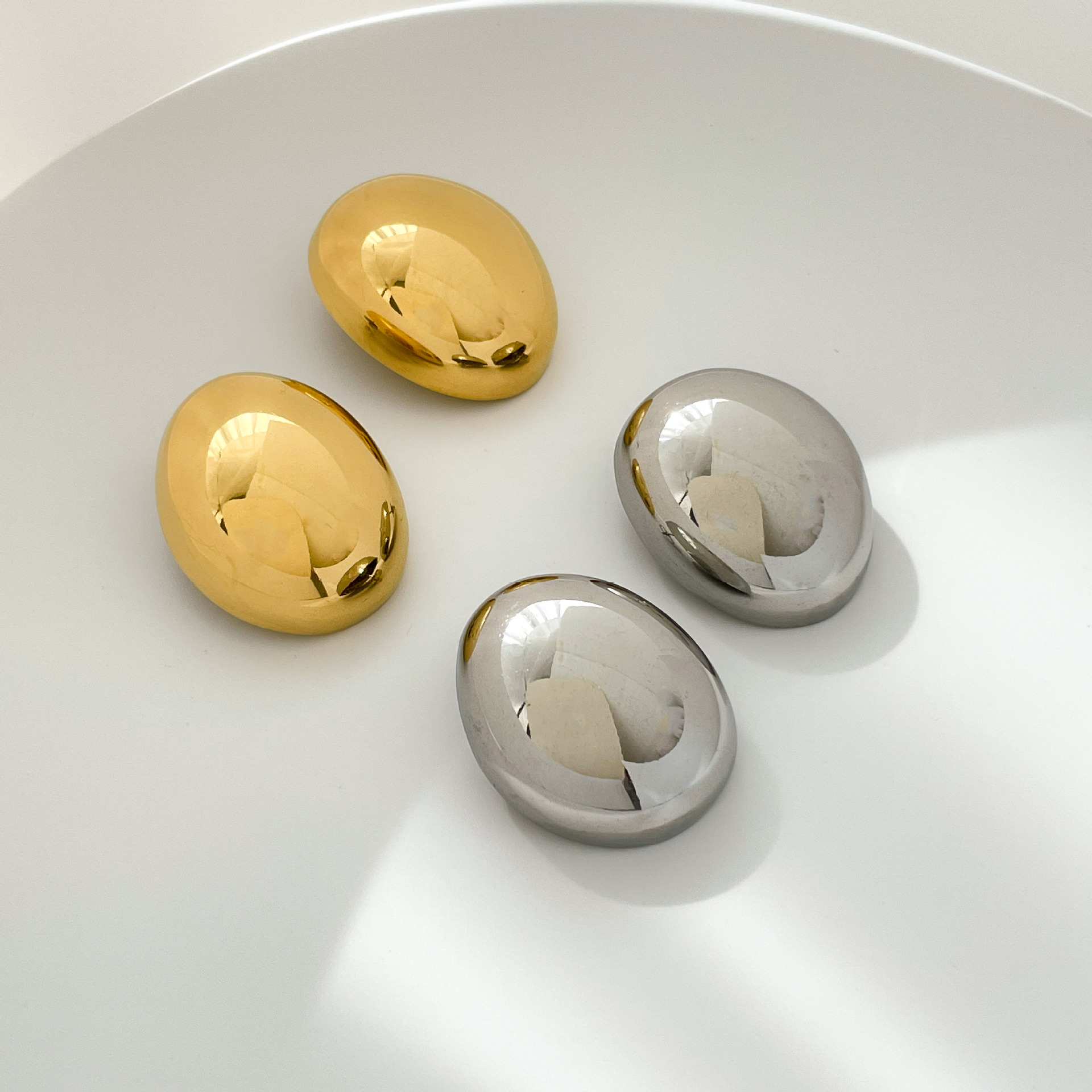 Ear Studs Classification Simple Style C Shape Oval Water Droplets Titanium Steel Plating Ear Studs 1 Pair
