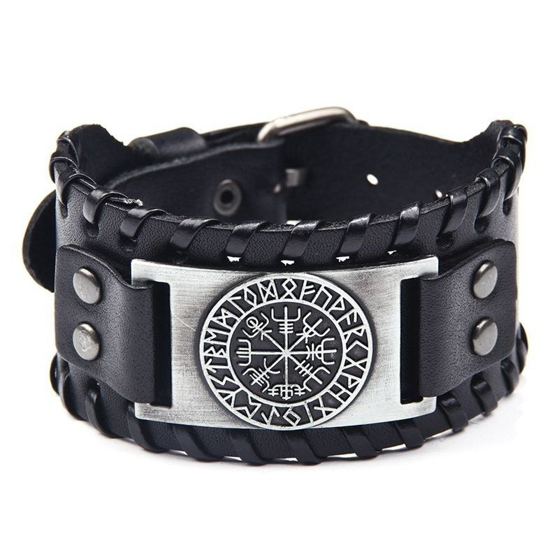 Temu hot sale factory direct supply generous pirate bracelet fashion new alloy PU compass bracelet jewelry