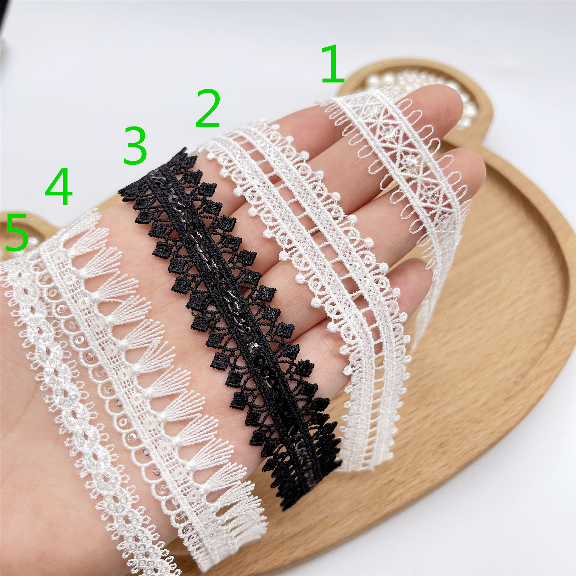 E-671精细涤纶丝亮片双边可穿丝带花边蕾丝辅料