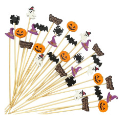 国境を越えた100本の使い捨てハロウィーンカクテルサインカボチャのクモ帽コウモリ竹串ケーキの食べ物装飾