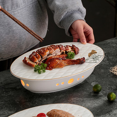 創意餐廳北京烤鴨盤陶瓷加熱明爐中式酒店會所專用餐具保溫皮鴨盤