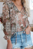 Demi-season shirt, T-shirt, bra top, European style, suitable for import, floral print, flowered, V-neckline