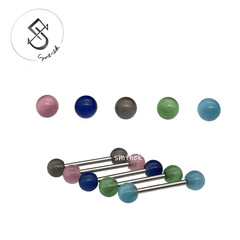 smtnek6mm透光天然貓眼石打磨石珠多色穿刺舌釘唇釘耳釘備用珠