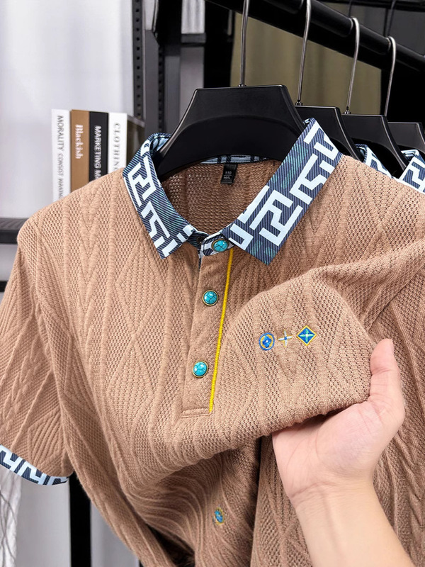 夏の新しいトレンディなジャカード半袖 Tシャツメンズ polo2025 抗シワルーズカジュアルメンズポロシャツドロップシッピング|undefined