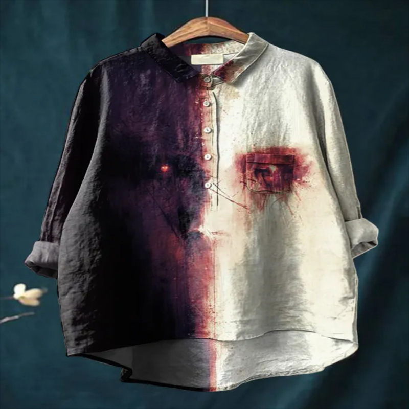 Halloween Cute Witch Digital Print Women's Casual Cotton and Linen Long Sleeve Casual Loose Shirt Halloween Cute Witch Digital Print Women's Casual Cotton and Linen Long Sleeve Casual Loose Shirt
