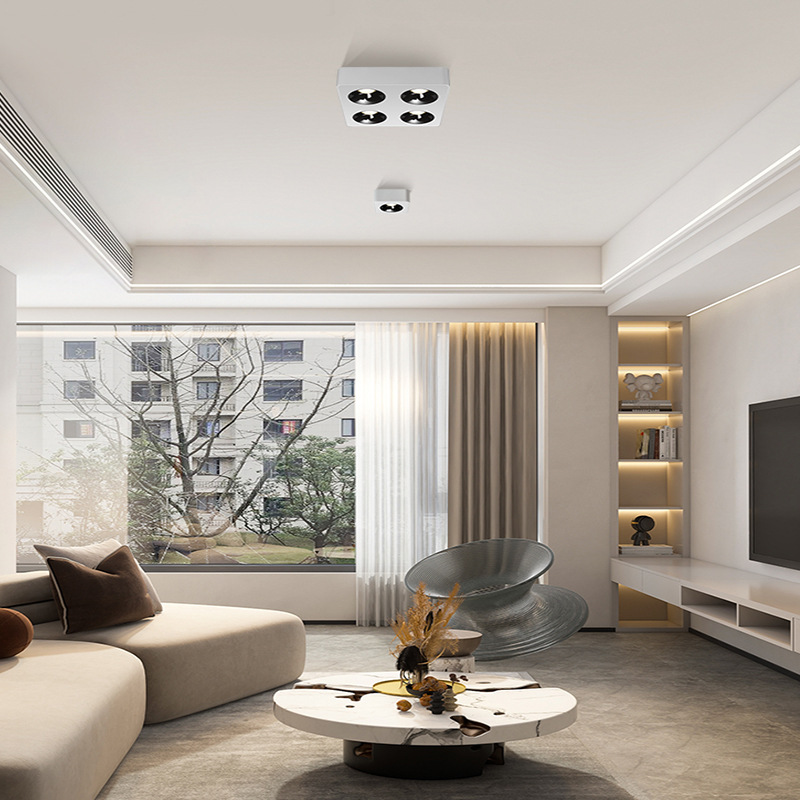 Ultra-delgada superficie montada downlight techo-libre inteligente cuatro-cabeza dormitorio doble cabeza lámpara de cubo no lámpara principal sala de estar techo proyector image 6