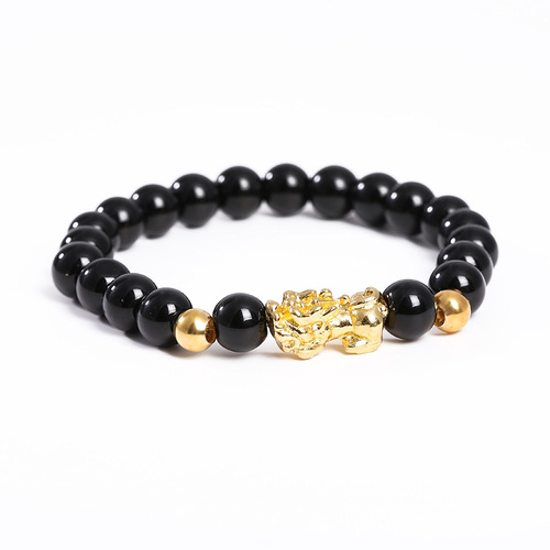2pcs Gold-plated Obsidian Pixiu god wealth lucky Bracelet for unisex Six-Character Proverbs Buddha beads Bracelets