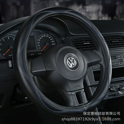 Seasons, Non-Slip and Wear-Resistant Cowhide – Steering wheel cover - black-blue-line-circle-38cm