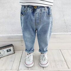 新款韩版中小童百搭长裤子春秋宝宝弹力牛仔裤男女童宽松休闲裤子